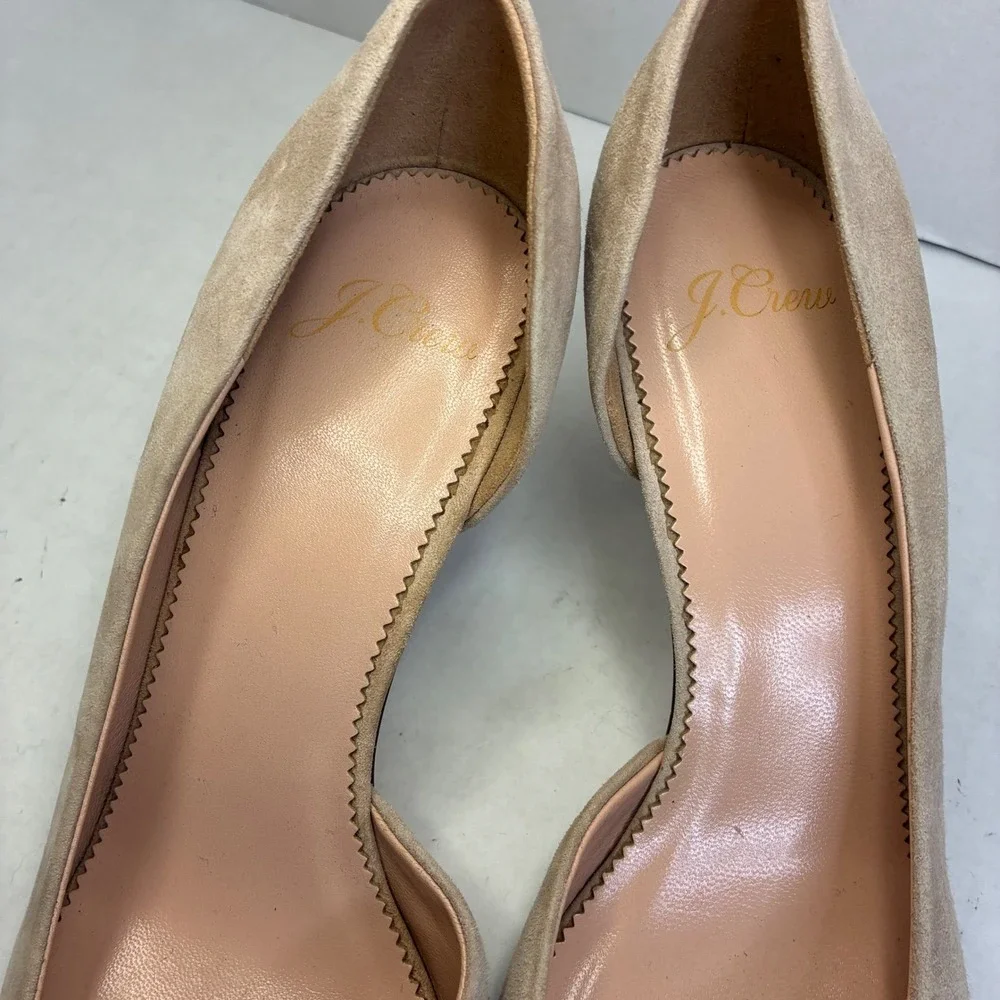 J.Crew K7887 Beige Nude Suede 7.5 Crystal Stud Leather Heels D'Orsay Pumps Italy